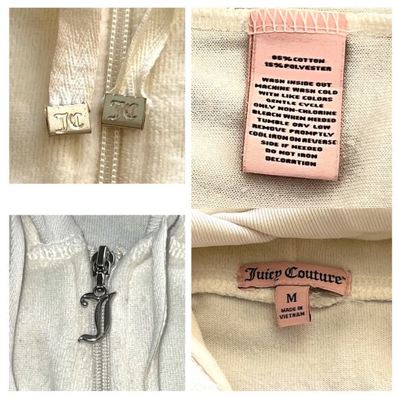 Juicy Couture Y2K Track Top Hoodie Vintage Cream Pink Gold Embellished Crystals - Picture 12 of 15